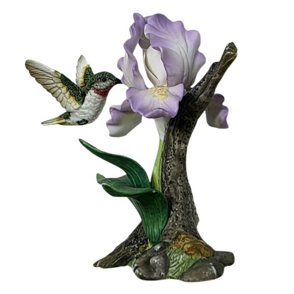 Vintage Hummingbird Purple Iris Figurine Roman Collectible Floral Porcelain READ - Picture 6 of 10